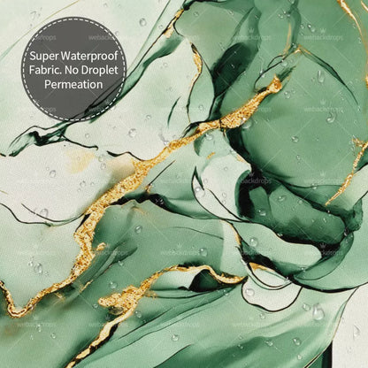Emerald Green and Gold Marble Shower Curtain with Metal Roller Ball Hooks, 72 x 72 Inch