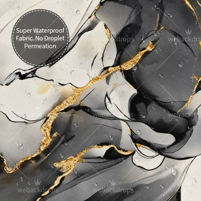 Black and Gold Marble Shower Curtain with Metal Roller Ball Hooks, 72 x 72 Inch
