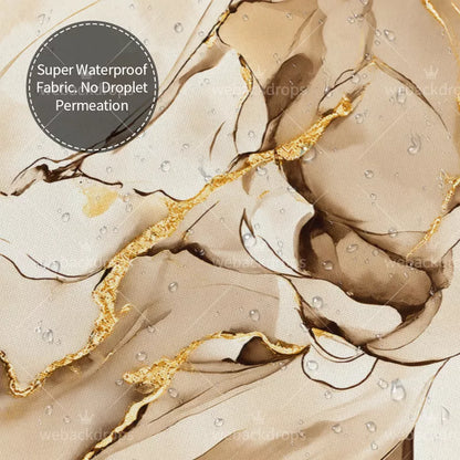 Champagne Beige and Gold Marble Shower Curtain with Metal Roller Ball Hooks, 72 x 72 Inch