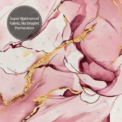 Blush Pink and Gold Marble Shower Curtain with Metal Roller Ball Hooks, 72 x 72 Inch