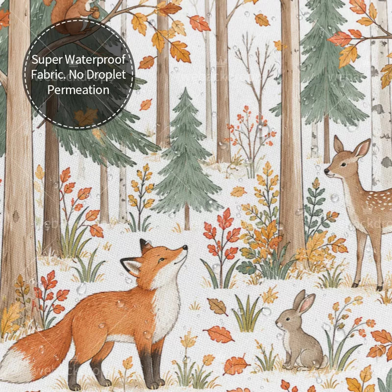 Autumn Fox Woodland Animals Shower Curtain with Metal Roller Ball Hooks, 72 x 72 Inch