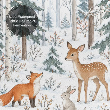 Snowy Deer Woodland Shower Curtain with Metal Roller Ball Hooks, 72 x 72 in