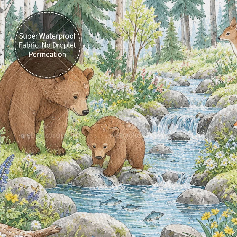 Summer Bear Creek Woodland Shower Curtain with Metal Roller Ball Hooks, 72 x 72 in