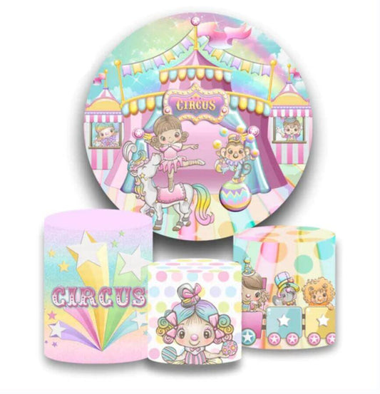 Roze circustent thema meisjes verjaardagsfeestje ronde cirkel achtergrond cover