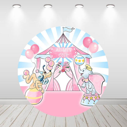 Couvertures de plinthe de toile de fond de cercle rond de fête d'anniversaire de filles de tente de cirque rose