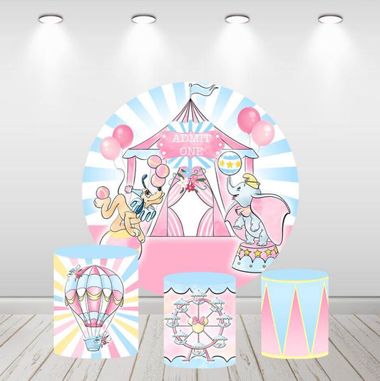 Růžový cirkusový stan dívky narozeninový večírek kulatý kruh pozadí kryty soklu