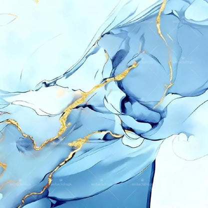 Blue and Gold Marble Shower Curtain with Metal Roller Ball Hooks, 72 x 72 Inch