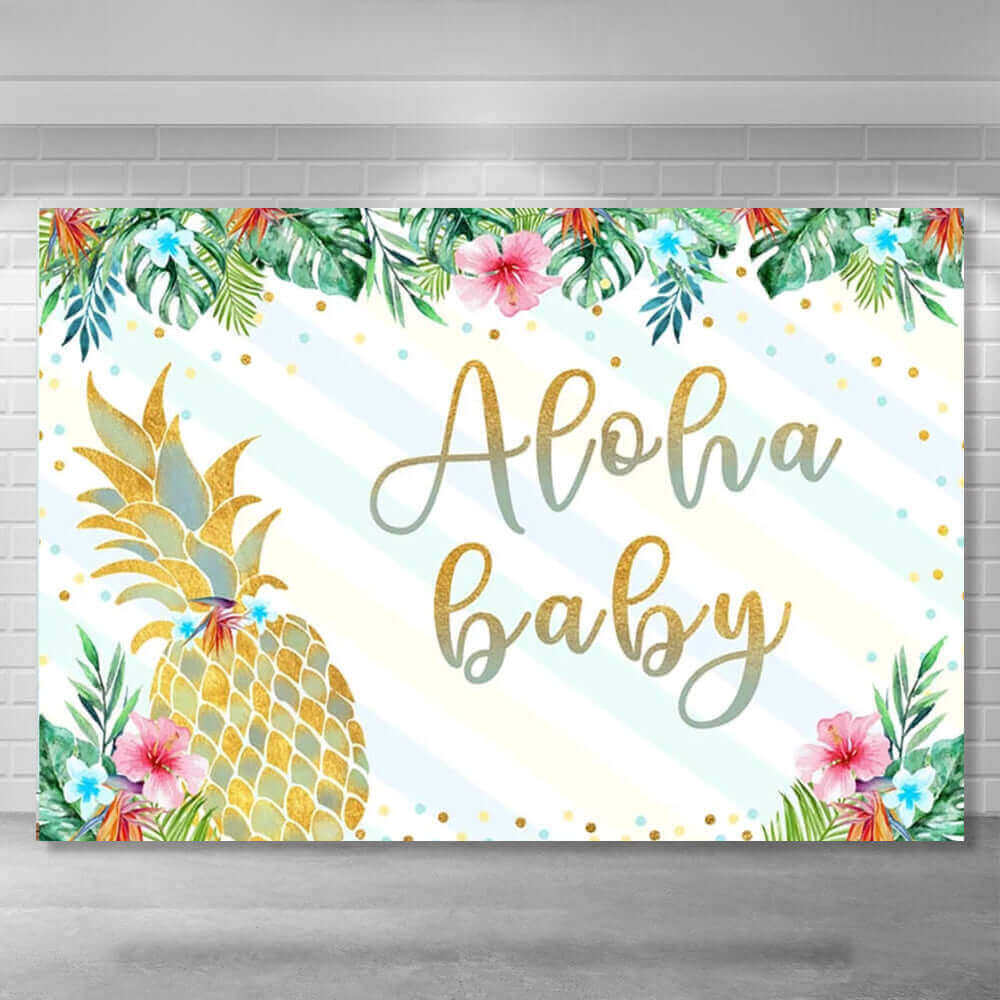 Aloha Party Hawaii Pineapple Tropical Flower Luau Baby Shower Backdrop