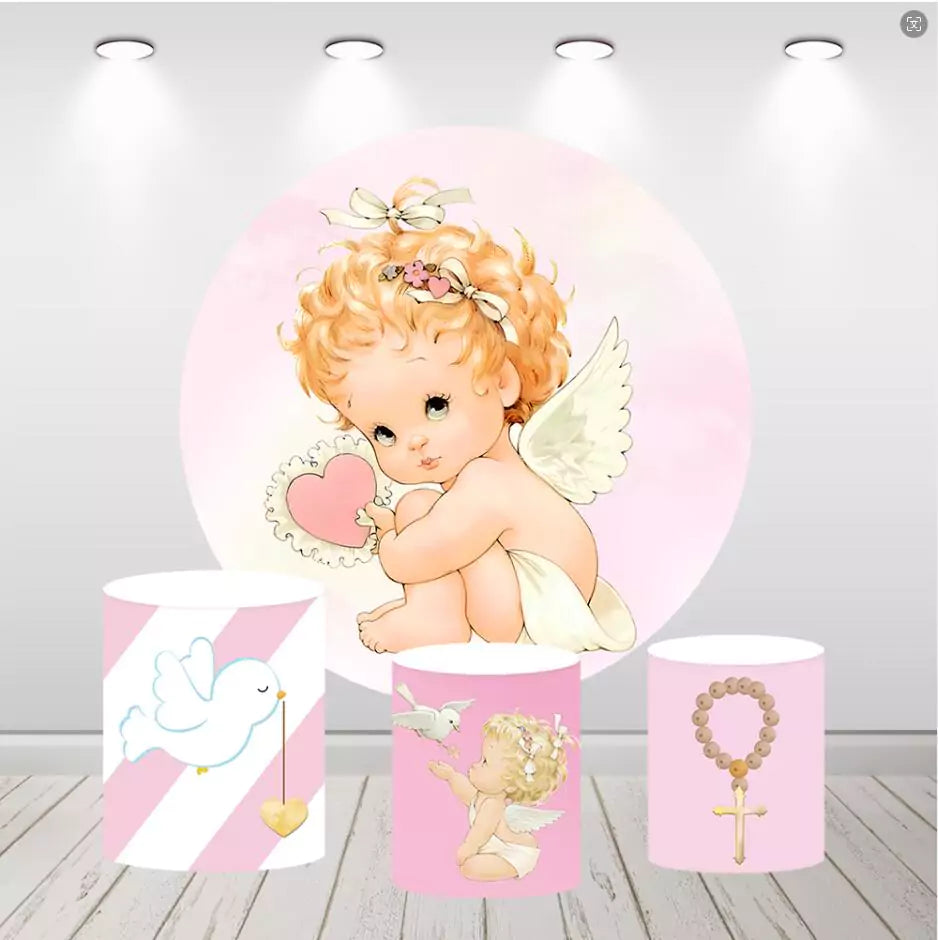 Anioł Dziewczyna Baby Shower Chrzest Okrągłe Tło Okładki