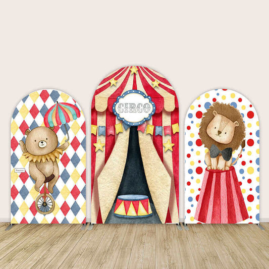 Red Circus Arched Backdrop Cover Animals Lion Party Decoration Supplies For Kids Birthday Baby