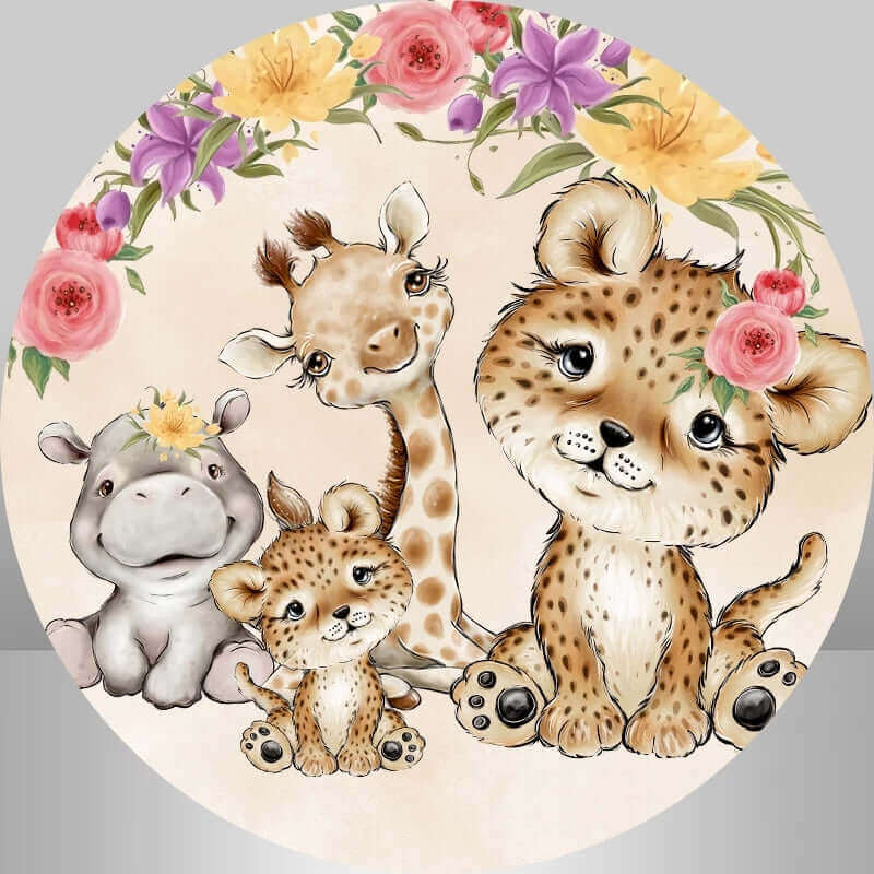 Animals Wild One Round Backdrop Cover for Boy Birthday Baby Shower