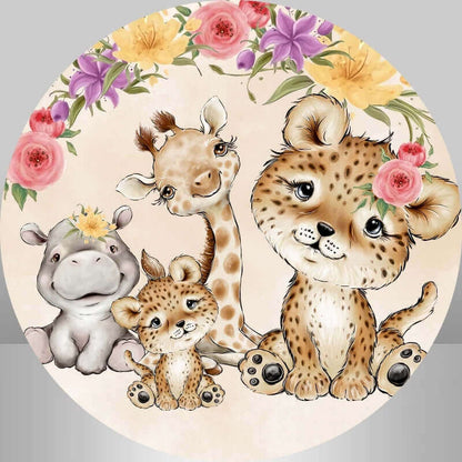 Animals Wild One Round Backdrop Cover For Boy Bursdag Baby Shower Party