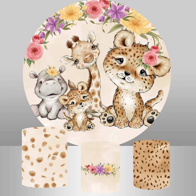 Animals Wild One Round Backdrop Cover for Boy Birthday Baby Shower