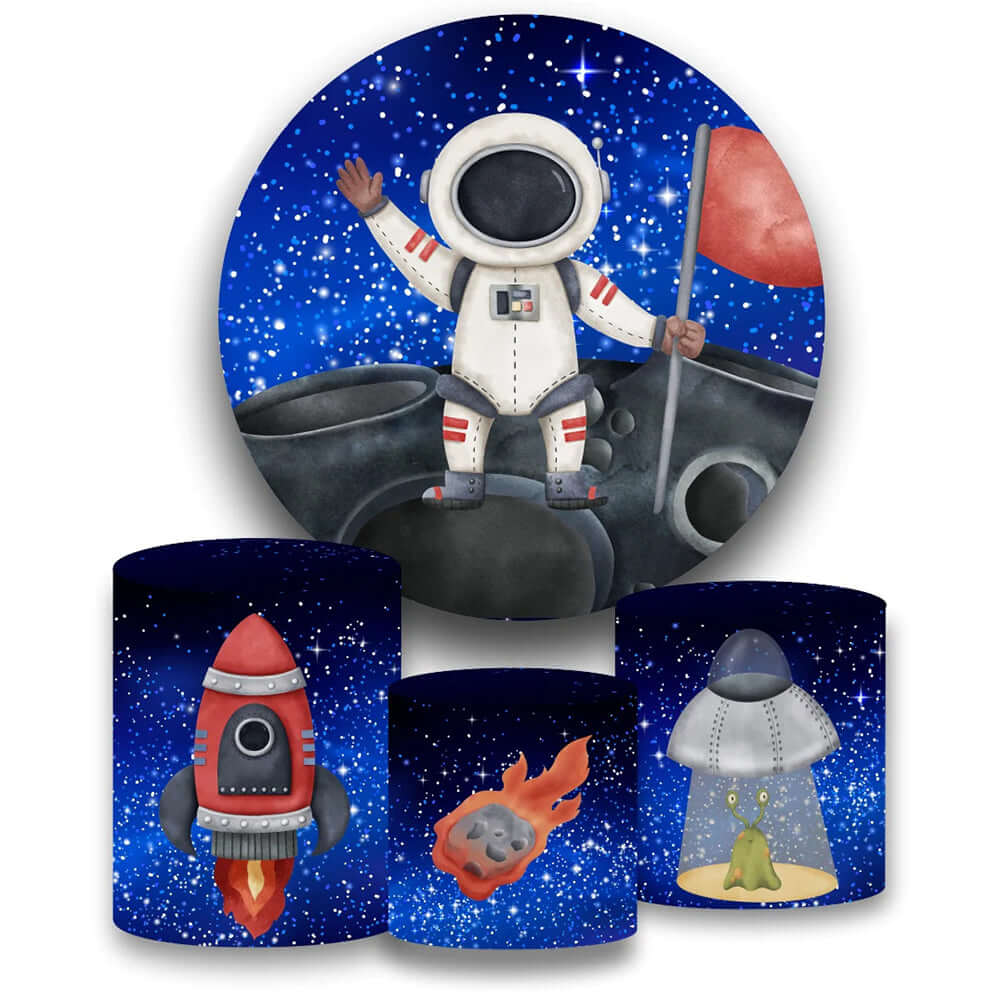 Astronaut Boy Baby Shower Birthday Party Round Circle Backdrop