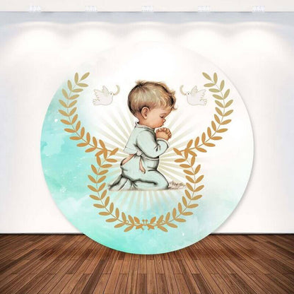 Baby Baptism Boys 1St Birthday Round Backdrop Cover Party