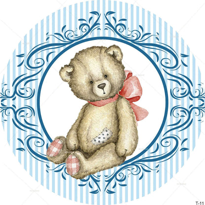 Baby Bear Prince Boy Shower Birthday Party Okrągłe tło okładki