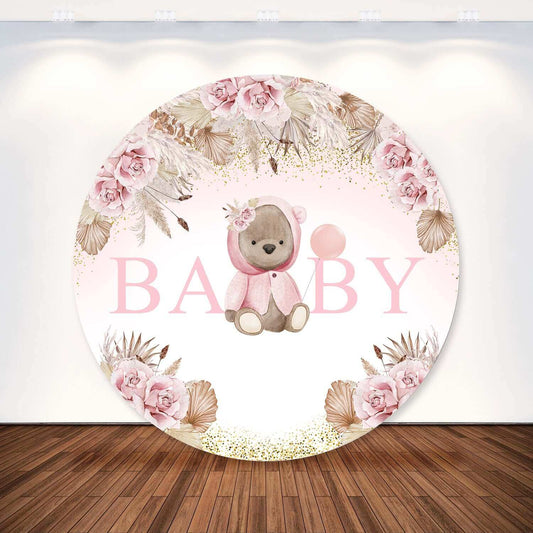 Baby Bear Pampas Grass Bohemian Newborn 1st Birthday Στρογγυλό σκηνικό