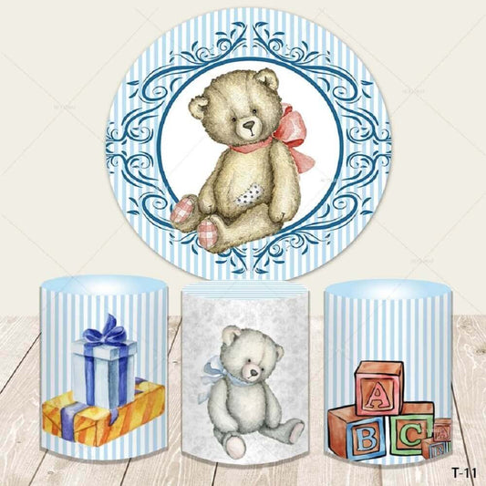 Baby Bear Prince Boy Shower Birthday Party Round Cover Backdrop