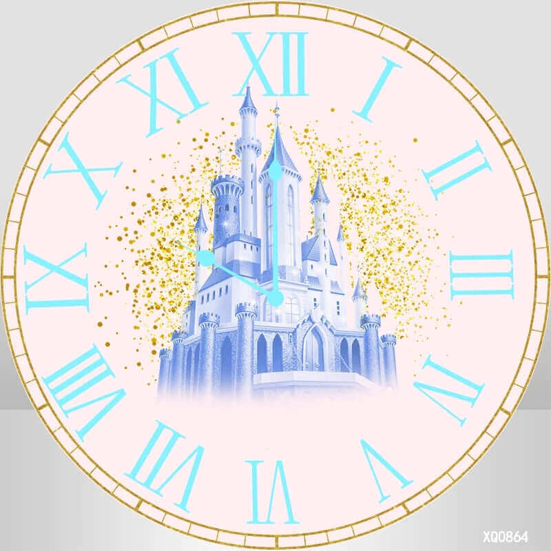 Lo sfondo rotondo dell'orologio del castello blu di Baby Blue personalizza la festa della zona fotografica
