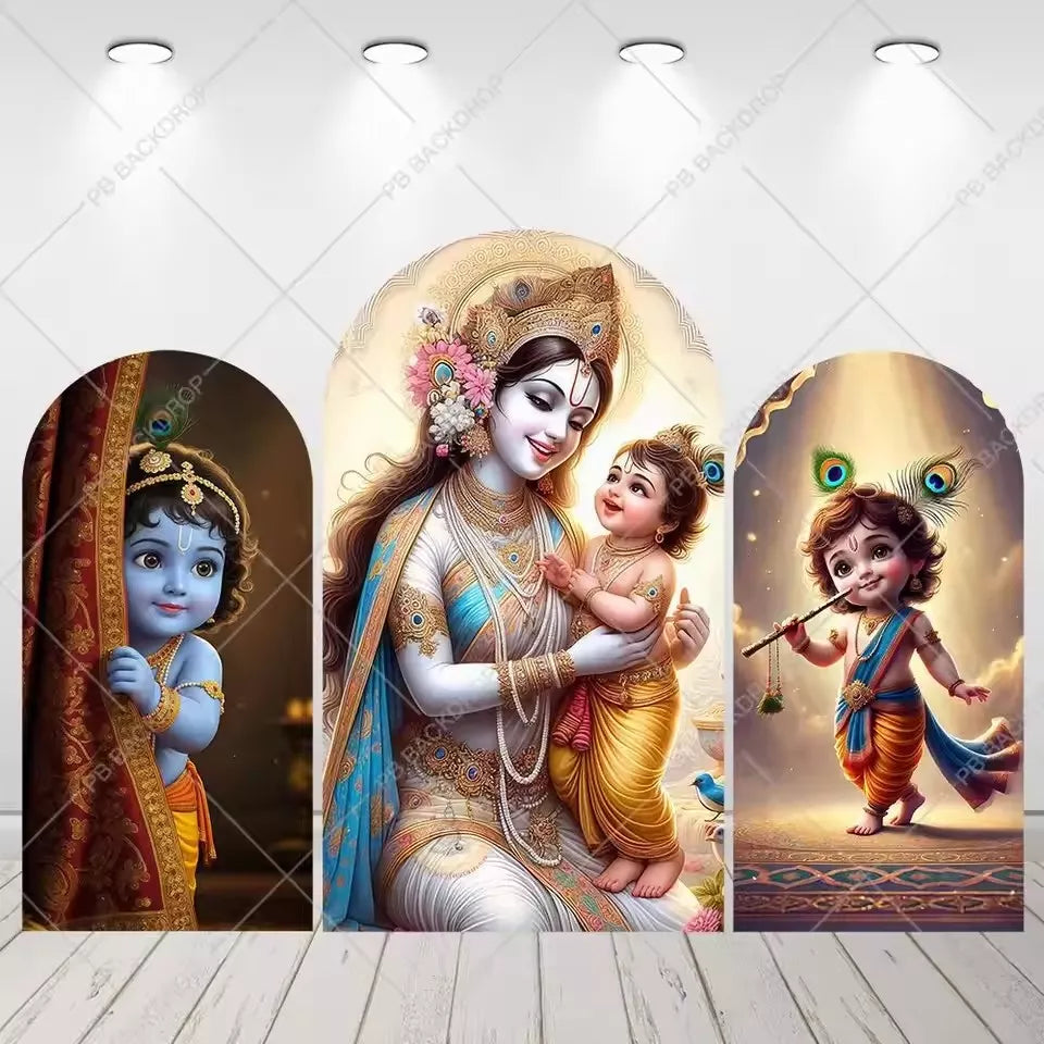 Baby Krishna Yashoda Arch Backdrop Hindu God Janmashtami Pooja Indian Festival Decor