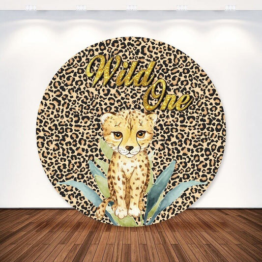 Baby Lion Wild One Thema Kids 1e verjaardag ronde achtergrond Cover Party