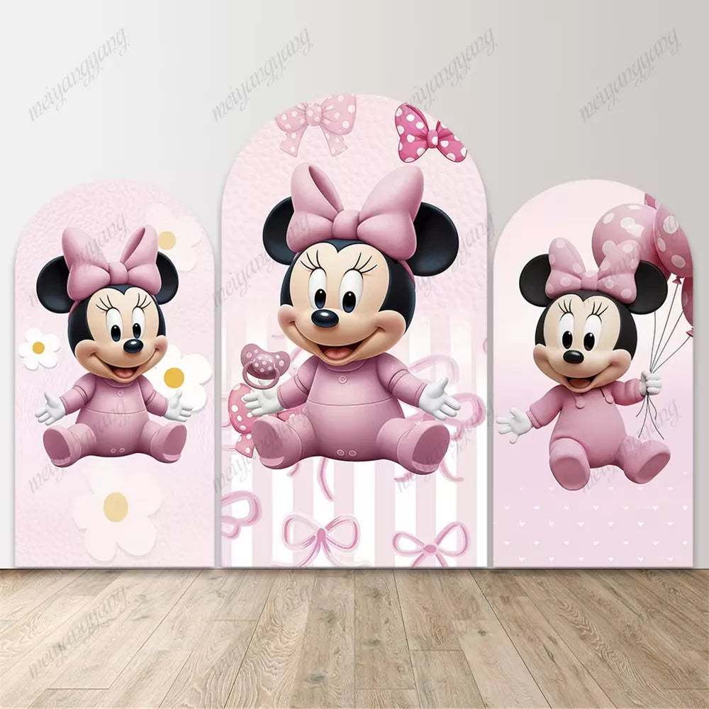 Baby Minnie Mouse Arch Backdrop Pink Bow Girl 1st Birthday Baby Shower Party Photo Background