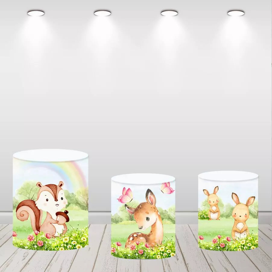 Baby Snow White Round Backdrop Forest Animals Kids Birthday Decor