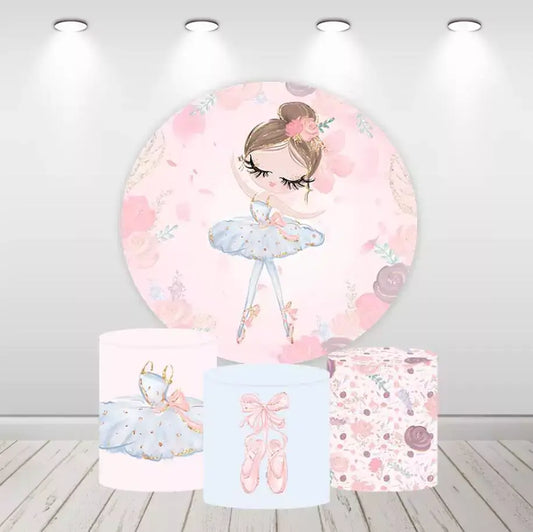 Ballet Girl Circle Backdrop Pink Flowers Girls Birthday Round Cover