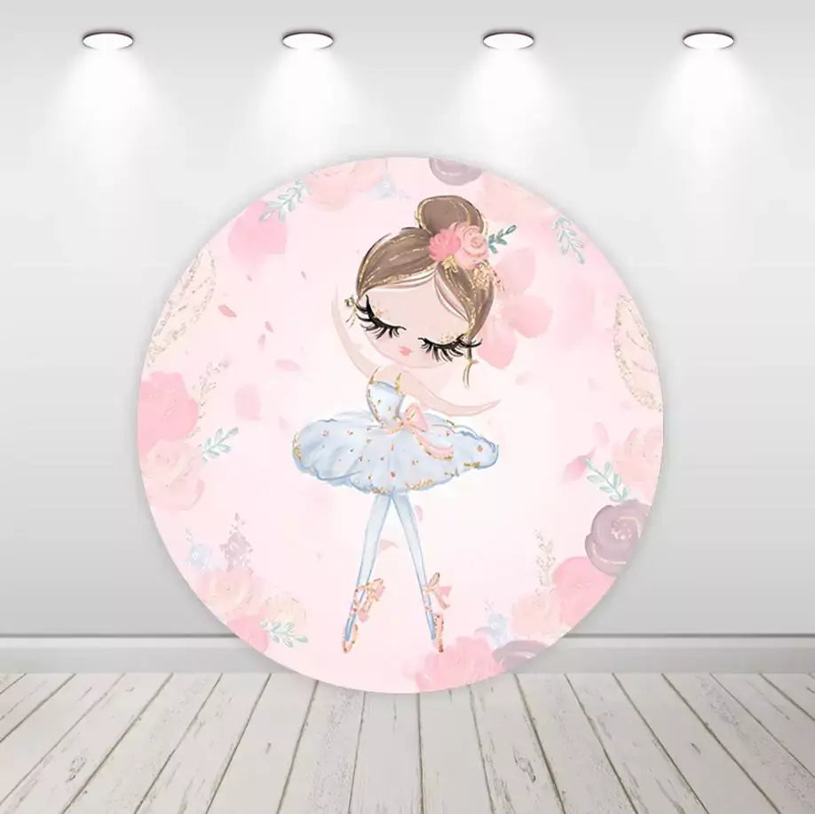 Ballet Girl Circle Backdrop Pink Flowers Girls Birthday Round Cover