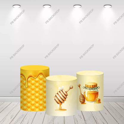 Bear Bee Honey Round Backdrop Girl Baby Shower 1st Birthday Decor