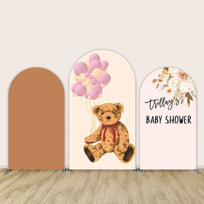Bear Brown Theme Baby Shower Double-Sided Arch Backdrop Cover