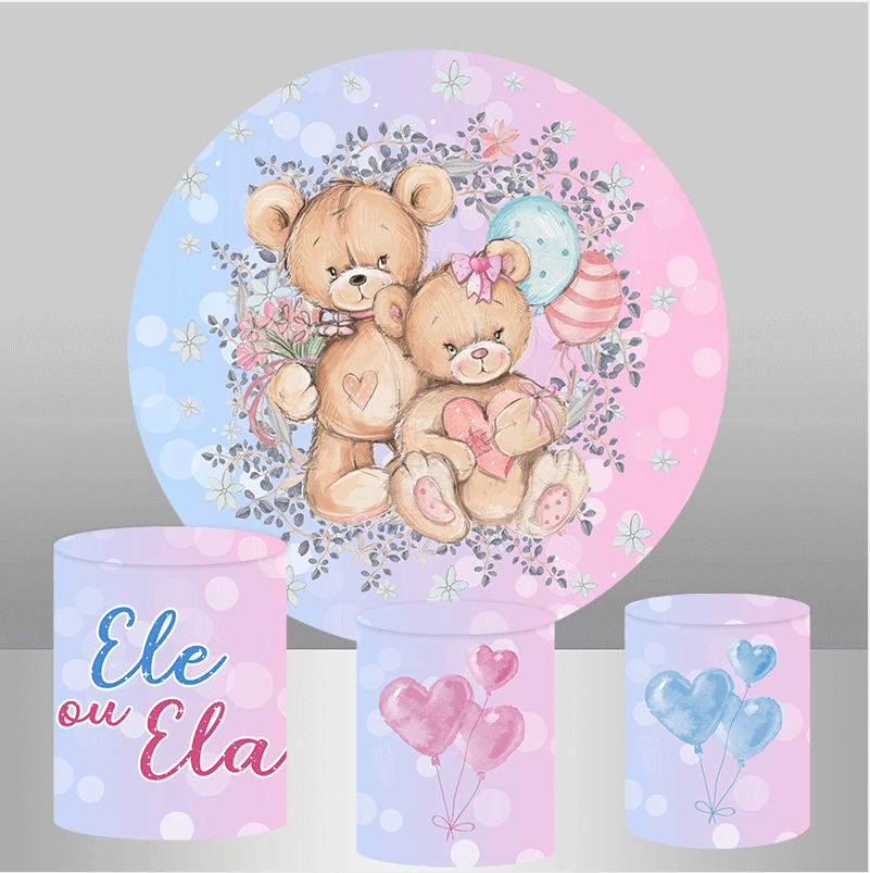 Bear Gender Reveal Ronde Achtergrond Cover Plint Cilinder Covers Party