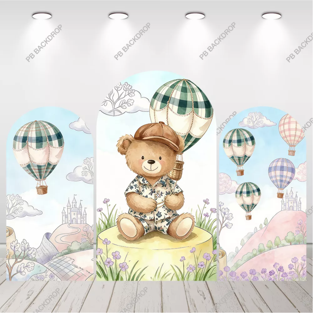 Bear Hot Air Balloon Arch Backdrop Baby Shower Party Background