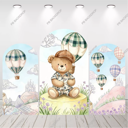 Bear Hot Air Balloon Arch Backdrop Baby Shower Party Background