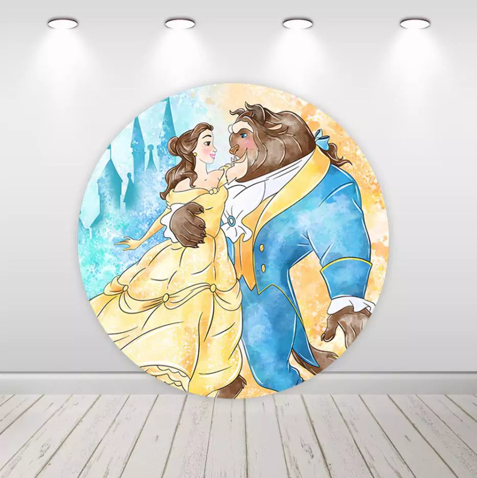 Beauty and Beast Round Backdrop Girls Baby Shower Birthday Circle Backgrounds