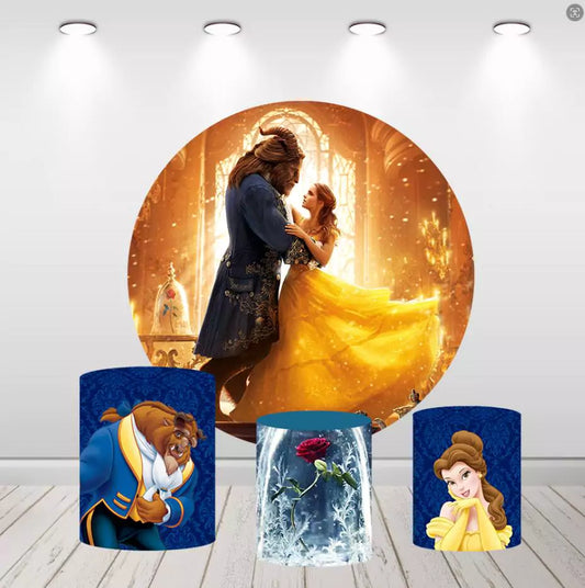 Beauty and Beast Round Backdrop for Girls Baby Shower Birthday Party Backgrounds