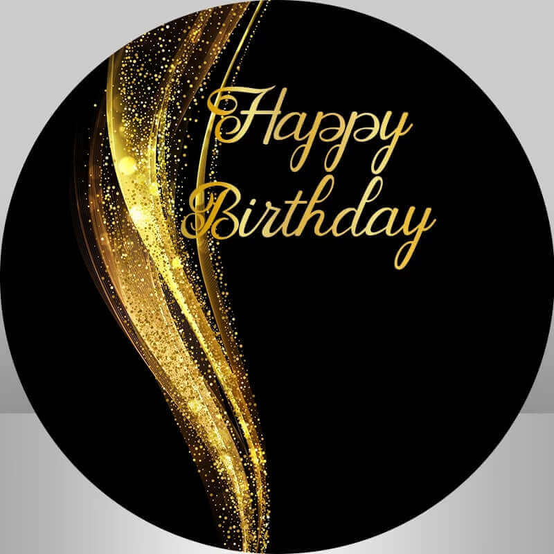 Crno-zlatna sretan rođendan okrugla pozadina za zabavu za odrasle
