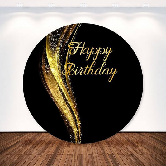 Black and Gold Happy Birthday Round Backdrop for Adult