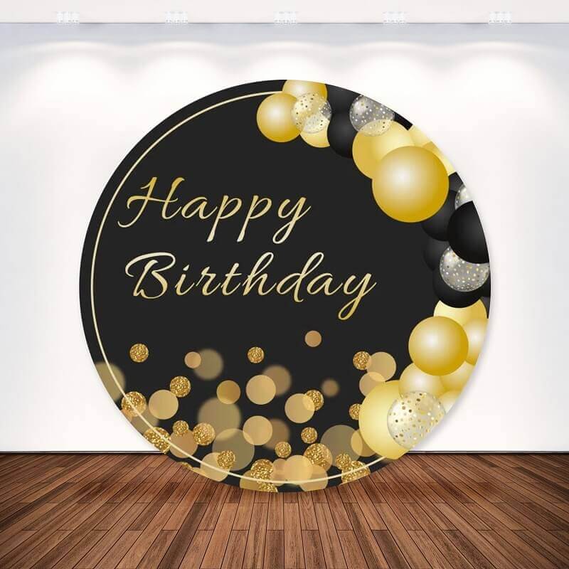 Black Gold Bokeh Balloons Birthday Party Round Backdrop For Adult