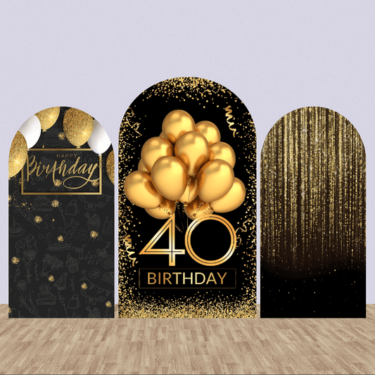 Sfondo arco per festa del 40esimo compleanno con glitter oro nero
