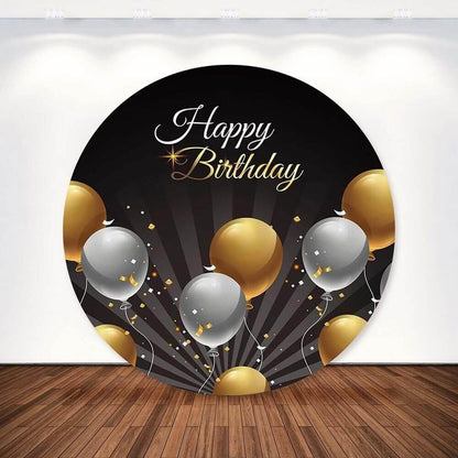 Black Gold Silver Balloons Woman Birthday Party Round Backdrop Cover
