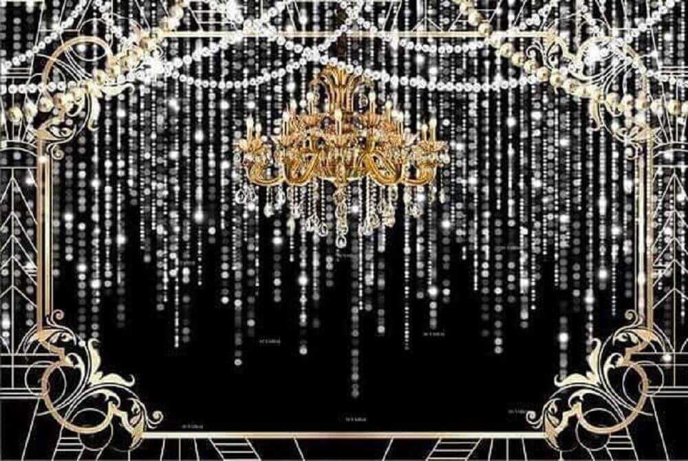 Great Gatsby Theme Birthday Party Photography Background Black Golden Line Tassel Bokeh Customize