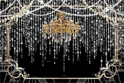 Great Gatsby Theme Birthday Party Photography Background Black Golden Line Tassel Bokeh Customize