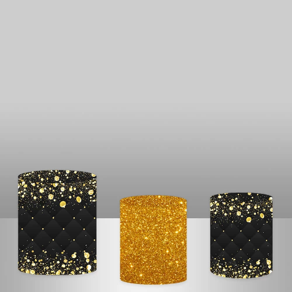 Black And Gold Glitter Dot Happy Birthday Round Backdrop Party