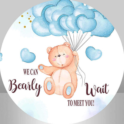 Blue Balloons Bear Baby Shower Round Backdrop Newborn Party Decor