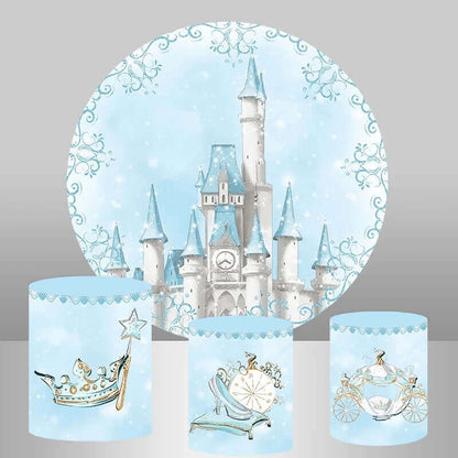 Blaues Schloss, runde Hintergrundabdeckung für Prinzessinnen-Geburtstagsparty-Dekoration