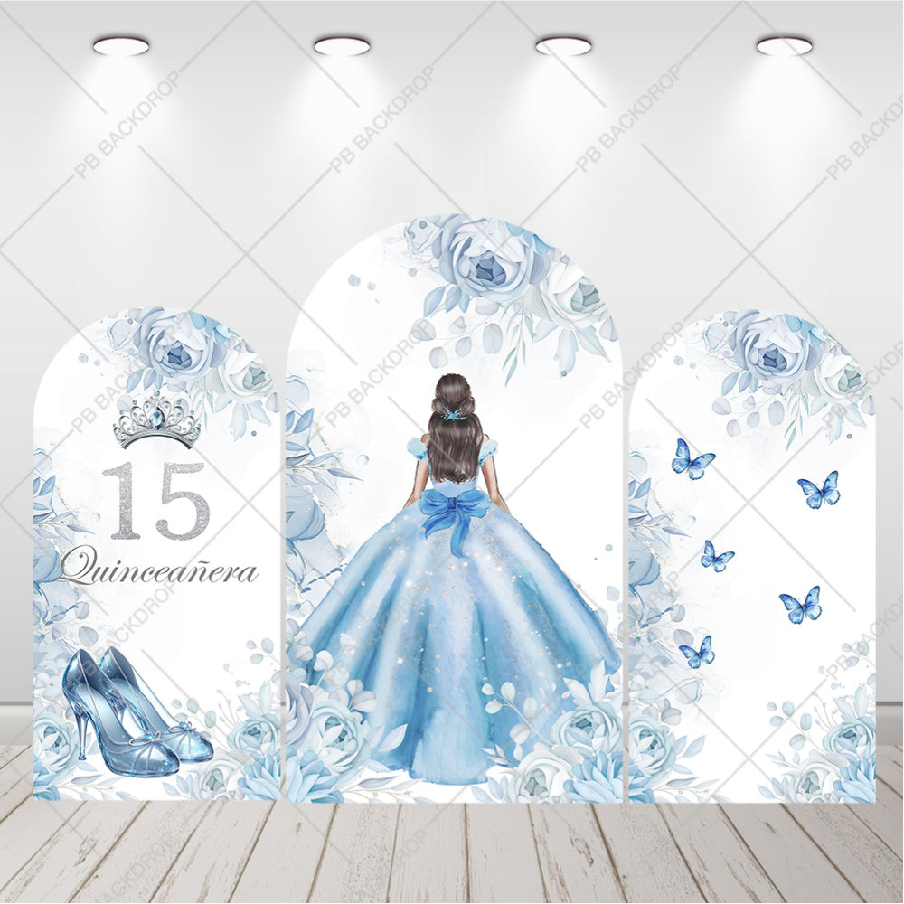 Blue Cinderella Quinceañera Arch Backdrop 15th Birthday Princess Party Decor