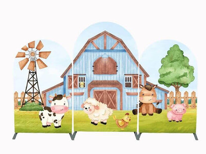 Blue Farm Cow Prints Windmill Barn Kids Birthday Party Arch Backdrop