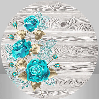 Голубые цветы Деревянная тема Свадебный душ Круглый фон Обложка