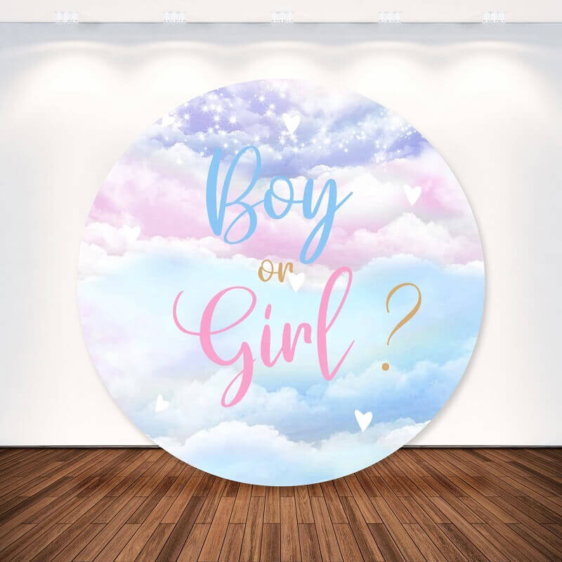 Blue Pink Clouds Boy Or Girl Gender Reveal Round Backdrop Cover Party